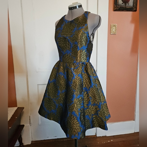 NWT Ark & Co Blue and Olive Quilted Mini Party Dress S - Picture 2 of 8